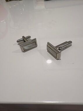 Silver Rectangular Mother-of-Pearl Cufflinks - Men Accessories